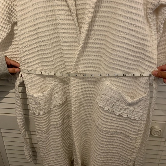 Women’s 100% Cotton White Waffle Knit Robe with Eyelet Accent Trim - Picture 14 of 15